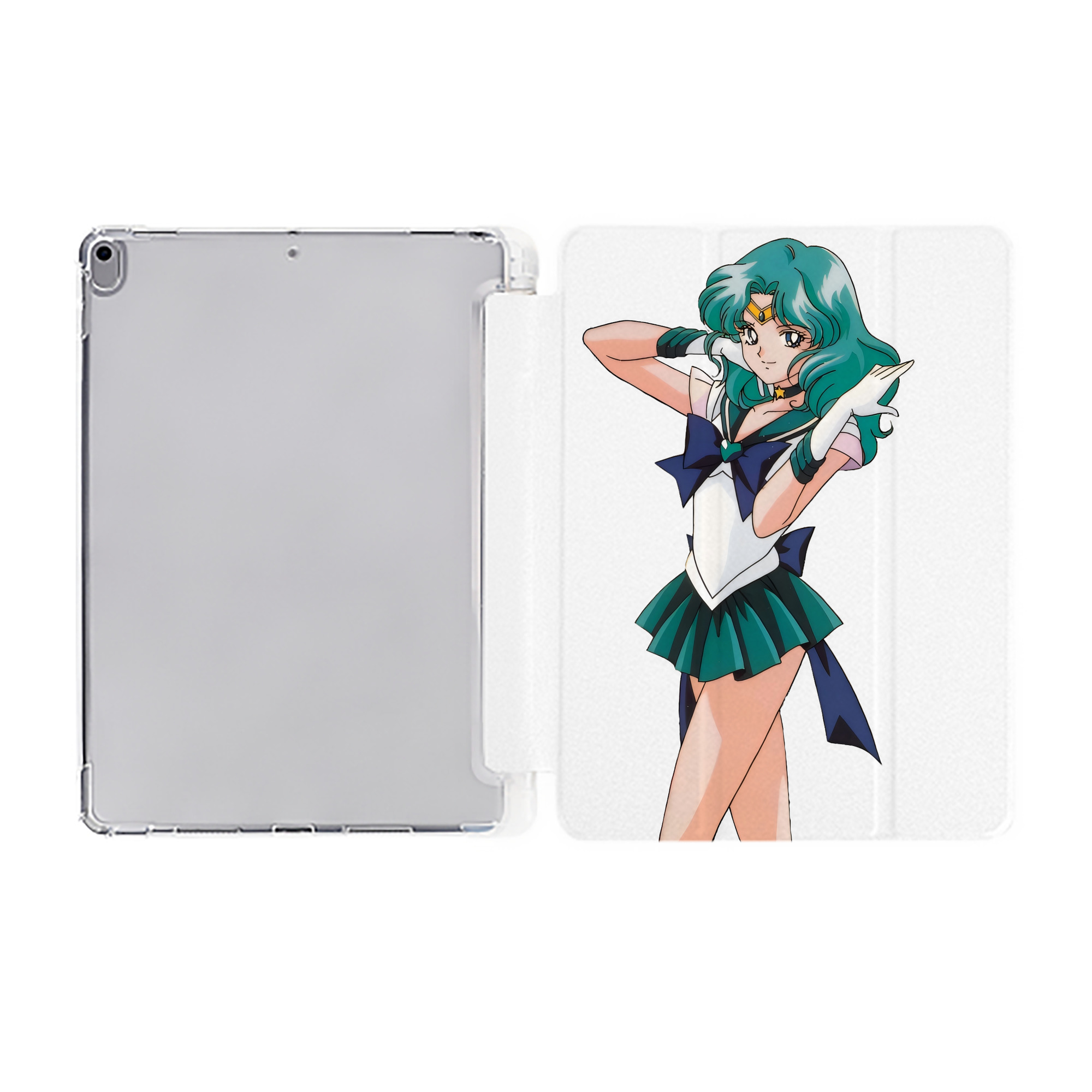 （画像用） 美少女戦士セーラームーン 海王 みちる（かいおう みちる） Sailor Moon Kaiou Michiru IPad ケース ペン収納付き 三つ折りスタンド PUレザー×シリコン 対応機種9.5/10.5/10.9インチ